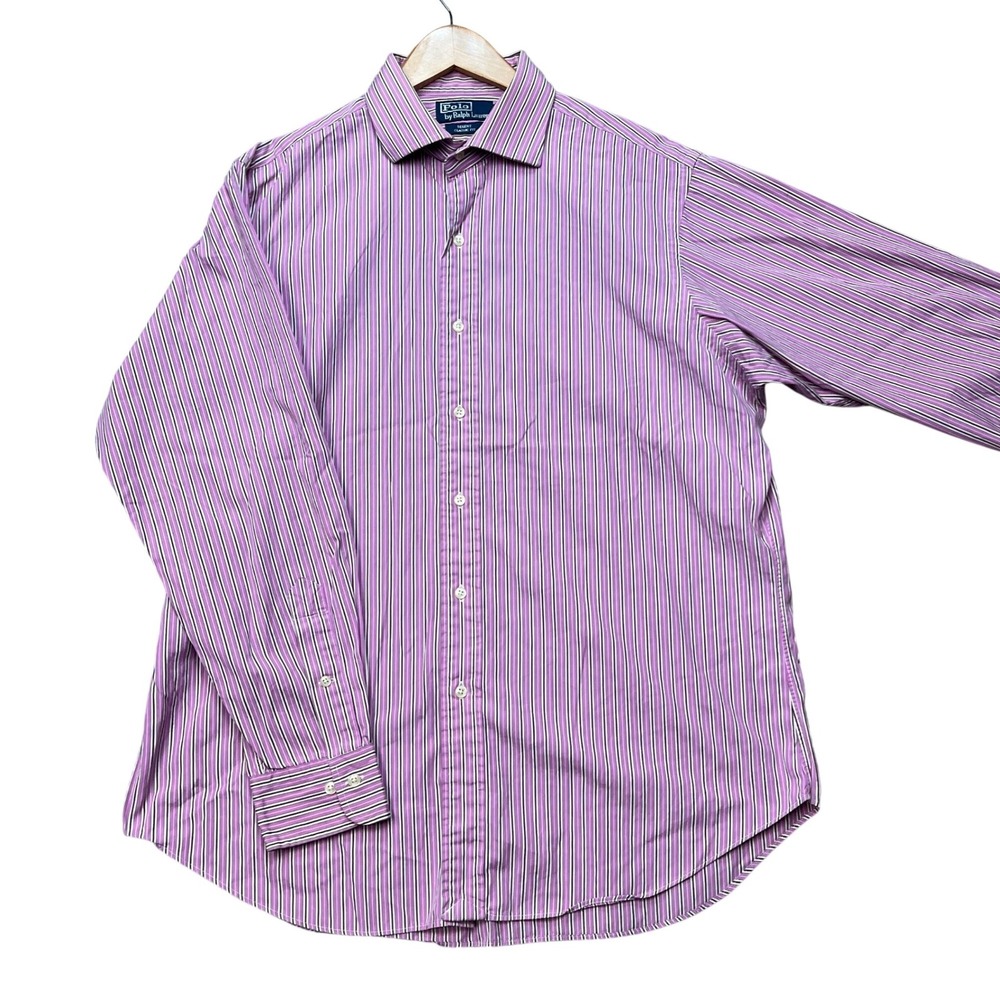 Polo Ralph Lauren Button Down Shirt Mens 16.5 34/35 Purple Stripe Regent Classic